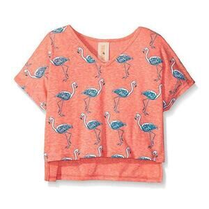 Truluv GIRLS 7/8 FLAMINGO V-Neck TOP Pink Coral Blue White High Low Body Hawaii